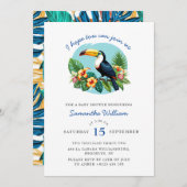 Tropische bladeren Vibrant Toucan Baby shower Kaart (Voorkant / Achterkant)