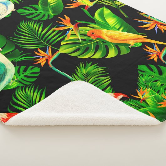 Tropische bladeren vogelregenwoud sherpa deken (3/4)