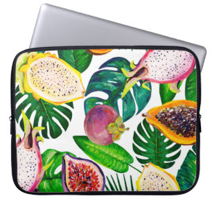 Tropische bladeren, vruchten, gouache naadloos pat laptop sleeve