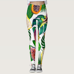 Tropische bladeren, vruchten, gouache naadloos pat leggings