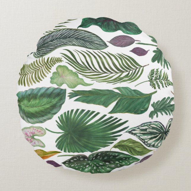 Tropische bladeren: waterverf naadloze achtergrond rond kussen (Voorkant)
