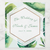 Tropische bladeren Wit Groen Goud aangepaste wijn Wijn Etiket (Enkel label)