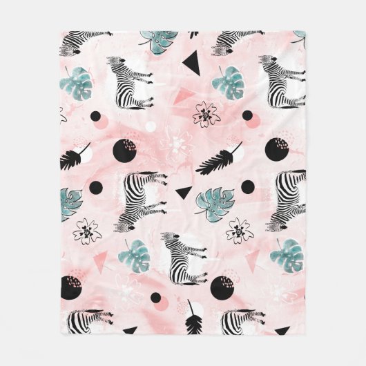 Tropische bladeren Zebra's Stropdas-kleurstofpatro Fleece Deken (Voorkant)