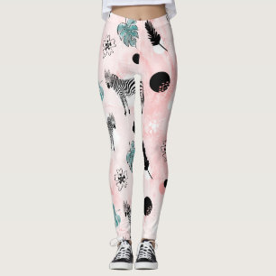 Tropische bladeren Zebra's Stropdas-kleurstofpatro Leggings
