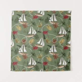  tropische bladeren, zee van zeezeiltouw wandkleed