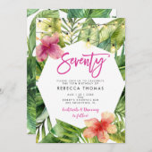 Tropische bladeren zeventig verjaardagsfeestuitnod kaart (Voorkant / Achterkant)