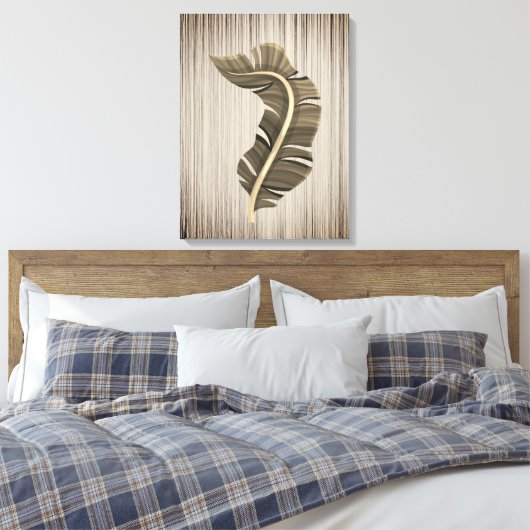 Tropische bladsepia op bronzen achtergrond canvas afdruk (Insitu (Slaapkamer))