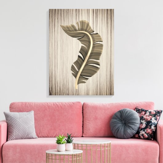 Tropische bladsepia op bronzen achtergrond canvas afdruk (Insitu (Woonkamer))