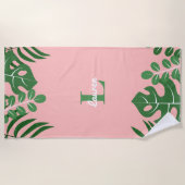 Tropische bladzijden Trendy Monogram Strandlaken (Voorkant)