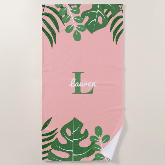 Tropische bladzijden Trendy Monogram Strandlaken (Voorkant)