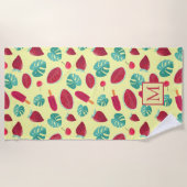 Tropische bladzijden zomervakantiemonogram strandlaken (Voorkant)