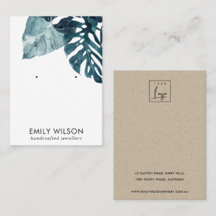 TROPISCHE BLAUWE MOSTERA FAUNA STUD EARRING DISPLA VISITEKAARTJE