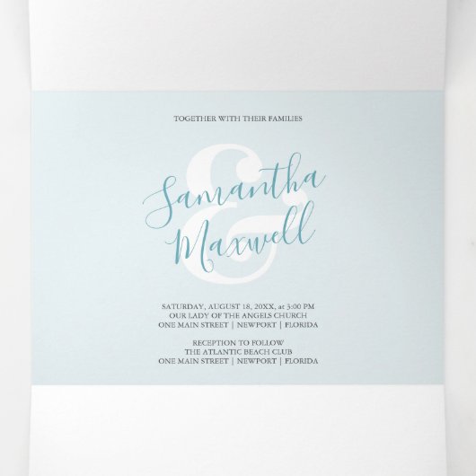 Tropische blauwe orchidee drivoudig huwelijk uitno drieluik uitnodiging (Binnenkant midden)