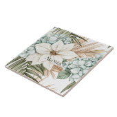 Tropische Blauwe Witte Bloemen Bruiloft Tegeltje (Zijkant)