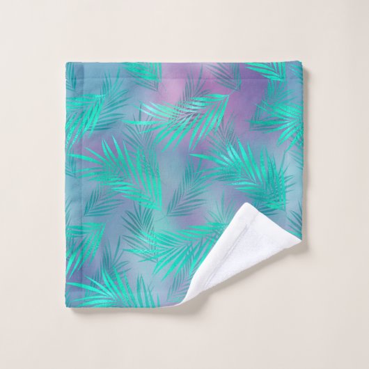 Tropische Blauwgroen bladzijden grafisch Bad Handdoek (Wasdoekje)