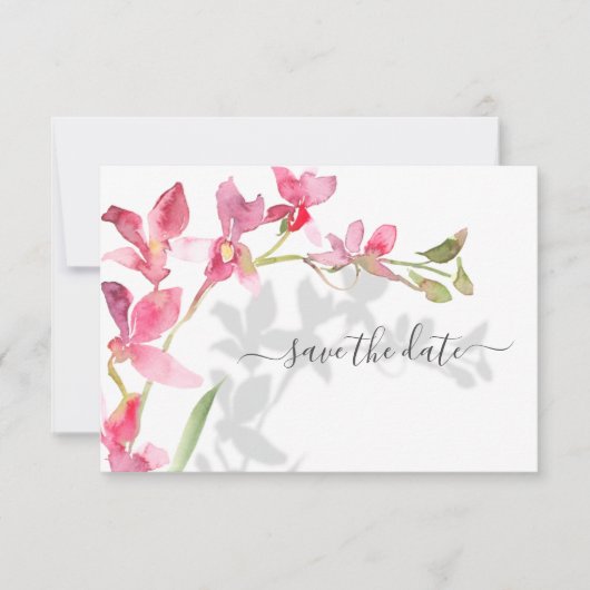 Tropische bleekroze orchideeën met schaduwen save the date (Voorkant)