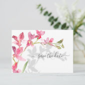 Tropische bleekroze orchideeën met schaduwen save the date (Staand voorkant)