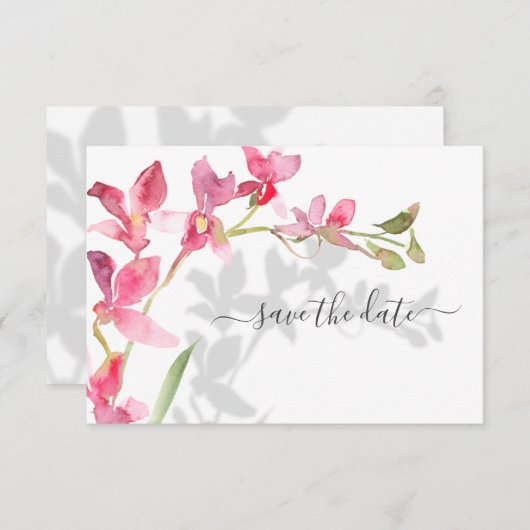 Tropische bleekroze orchideeën met schaduwen save the date (Voorkant / Achterkant)