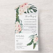 Tropische blindroze orchidee Waterverf bruiloft All In One Uitnodiging (Binnen)