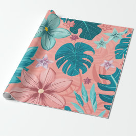 Tropische Bliss Bloemen met Pastelbladeren & Bloem Cadeaupapier