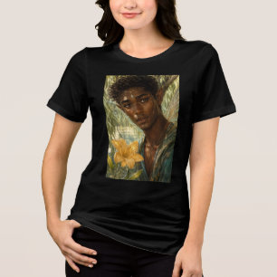 Tropische Bloeiende Feeën: Man in groen-gele bloem Tri-Blend Shirt