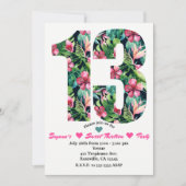 Tropische bloem 13 13e verjaardagsfeest uitnodigin kaart (Voorkant)