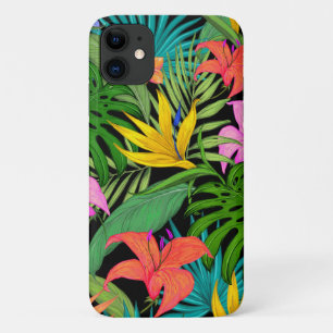 Tropische bloem en palmblad Hawaiian kleurrijk iPhone 11 Hoesje