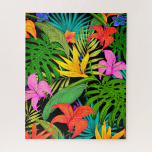 Tropische bloem en palmblad Hawaiian kleurrijk Legpuzzel