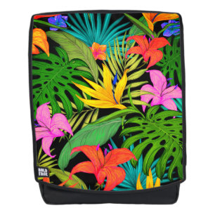Tropische bloem en palmenblad Hawaiiaanse kleurrij Rugtassen