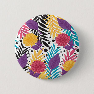 Tropische Bloem Knop   Krachtige Zomer Pop Ronde Button 5,7 Cm