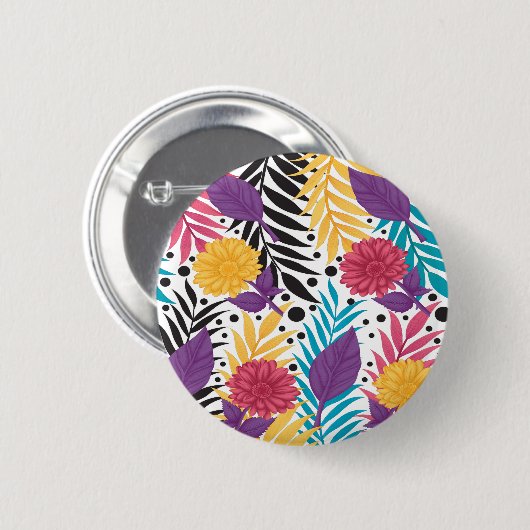 Tropische Bloem Knop | Krachtige Zomer Pop Ronde Button 5,7 Cm (Voorkant /achterkant)