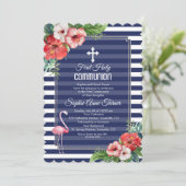 Tropische bloem Luau Navy Eerste Heilige Communie Kaart (Staand voorkant)