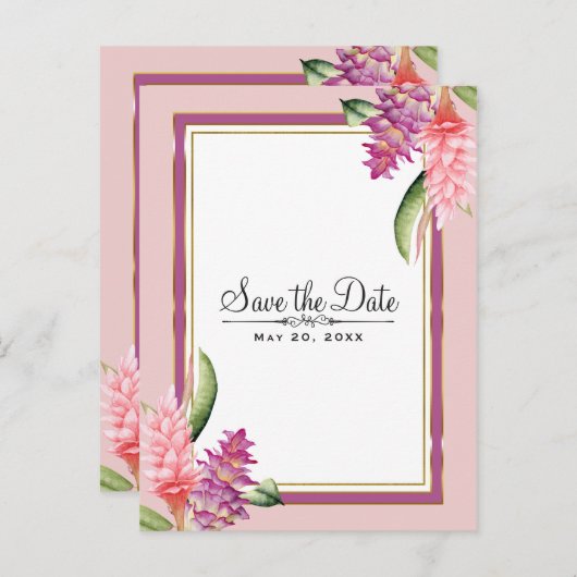 Tropische bloem orchidee paars roze Bewaar de datu Aankondigingskaart (Voorkant / Achterkant)