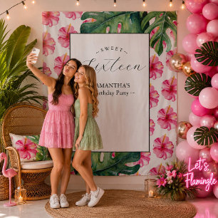 Tropische Bloem Sweet 16 Verjaardag Party Achtergr Wandkleed