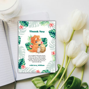 Tropische Bloem Uitbroedende Dinosaur Baby Shower Bedankkaart