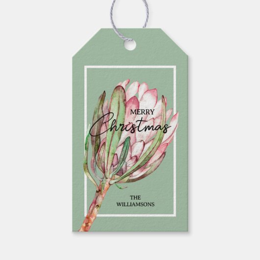 Tropische Bloem Vrolijk Kerstfeest Cadeaulabel (Voorkant)