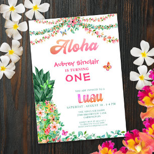 Tropische Bloemen Ananas Luau Eerste Verjaardag Kaart