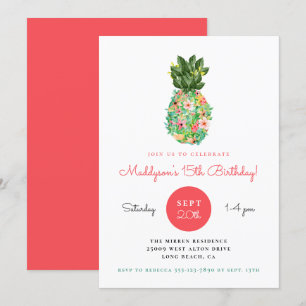 Tropische Bloemen Ananas Verjaardag uitnodiging