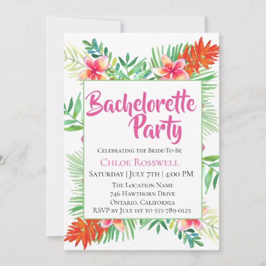 Tropische Bloemen Bachelorette Party Uitnodiging (Voorkant)