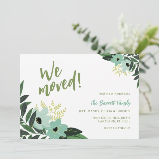 Tropische Bloemen Bewegende aankondiging | Munt (Staand voorkant)