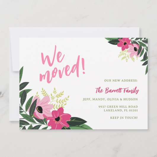 Tropische Bloemen Bewegende aankondiging | roze (Voorkant)