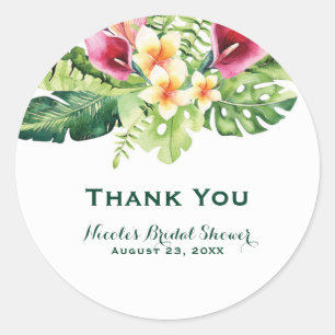 Tropische Bloemen Bladeren Bloem Bruids Bruiloft F Ronde Sticker