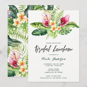 Tropische Bloemen & Bladeren Bloemige Bruidslunch Kaart