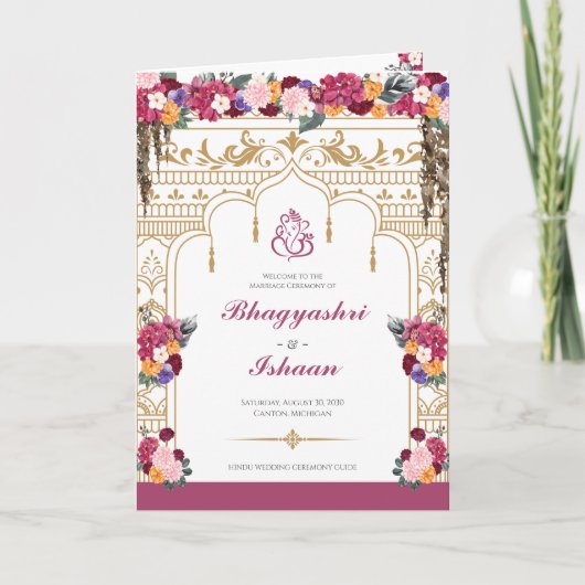 Tropische Bloemen & Bladeren Hindoe Huwelijkscerem Programma (Voorkant)