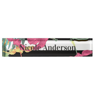 Tropische Bloemen Bloemen Bladeren Chic Botanisch Naambordje