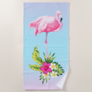 Tropische Bloemen Boeket & Roze Flamingo Strandlaken