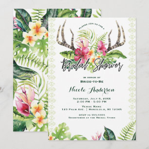 Tropische Bloemen Boho Rustieke Geweih Bruidsdouch Kaart