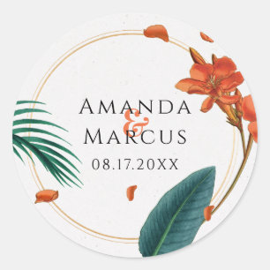 Tropische Bloemen Bruiloft Ronde Sticker