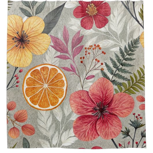 Tropische Bloemen & Citrus Douchegordijn (Voorkant)