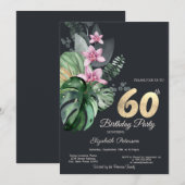 Tropische bloemen donker 60ste verjaardag kaart (Voorkant / Achterkant)
